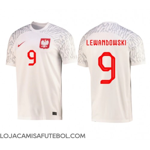 Camisa de Futebol Polônia Robert Lewandowski #9 Equipamento Principal Mundo 2022 Manga Curta